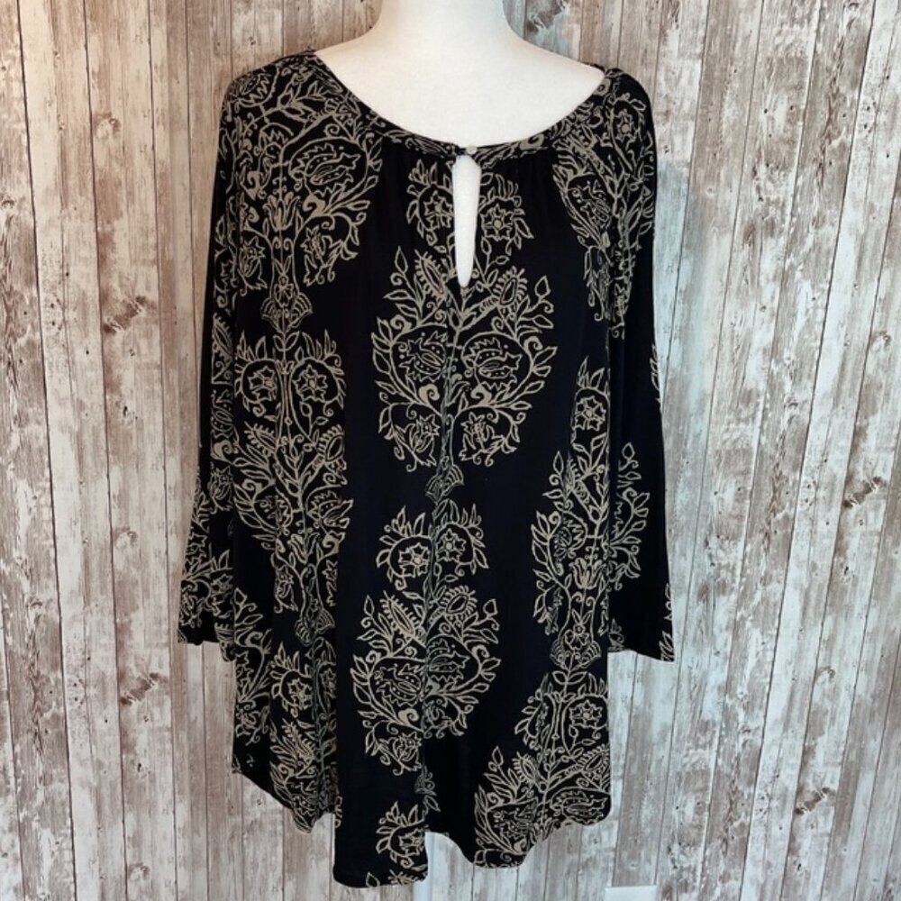 Lucky Brand Black & Tan 3/4 Sleeve Boho Blouse size 3X